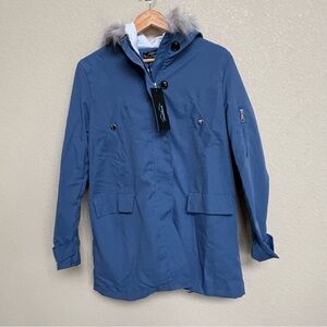 NWT RVHSWDS Blue Faux Fur Hooded Parka Jacket Women’s Small Winter Warm